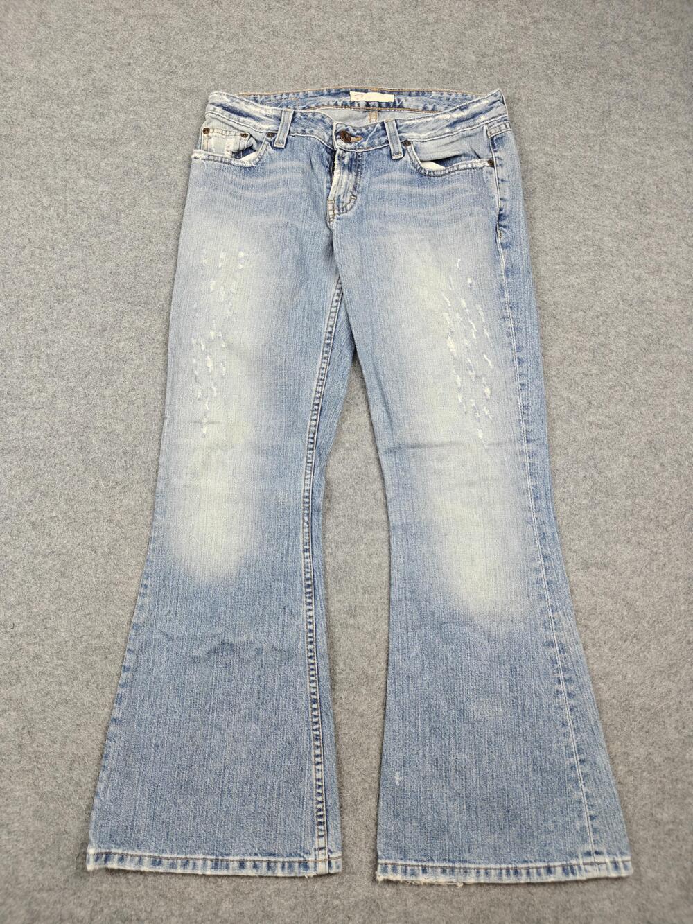 BKE Flared Jeans Womens 29x29.5 Blue Light Wash Distressed Relaxed Fit